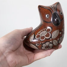 Vintage Mid-Century Mexican Tonala Brown Pottery Owl