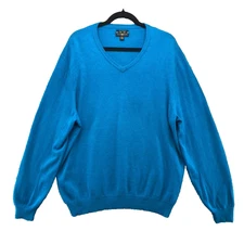 Club Room Cashmere Sweater Jumper Mens XXL Blue V Neck Preppy Academia Teacher