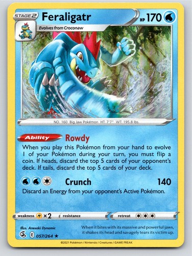 2021 POKEMON FERALIGATR FUSION STRIKE 057/264 HOLO RARE NM A45922 FREE S&H