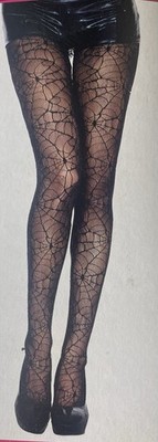 NEW Music Legs SEXY Nylon Spider Web Black Goth Pantyhose OS 90-165 lbs