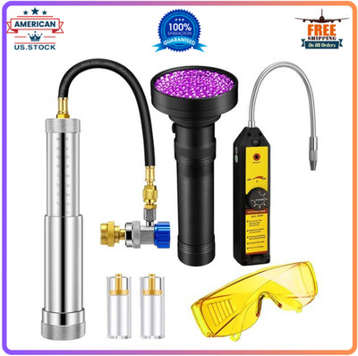A C Oil Dye Injector Leak Detector Kit Adjustable Coupler Checkers UV Light Prot
