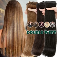 120G THICK Double Weft Clip In 100 Remy Human Hair Extensions Full Head Clip On