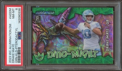 2023 Dino-Might Drake Maye GREEN KALEIDOSCOPE Pterodactyl Rookie #'D 8/8 PSA 8