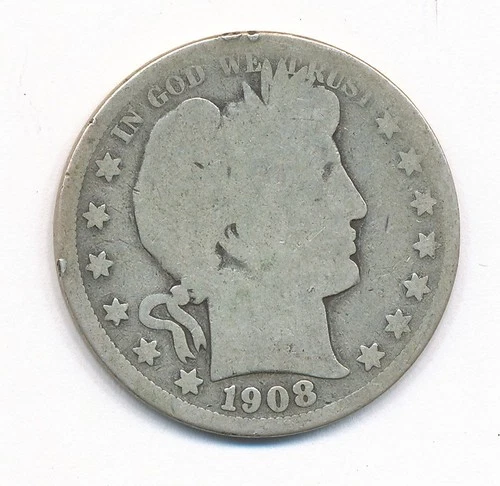 1908 D BARBER SILVER HALF DOLLAR
