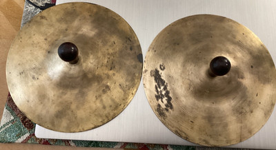 Vintage Pair of RBR (Rhythm Band Instruments) Brass Cymbals w/ Wood Handles 7 