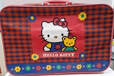 VINTAGE HELLO KITTY SUITCASE RED PLAID ZIP UP TEDDY BEARS SANRIO PREOWNED
