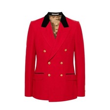 Gucci Herringbone Jacket 48 US 38 Red Wool Linen Double Breast Blazer NWT 3,600