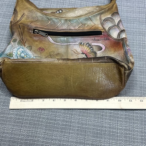 Anushka Leather Shoulder Bag Purse Hand Painted Butterfly Flowers Boho Vintage - Picture 13 of 15