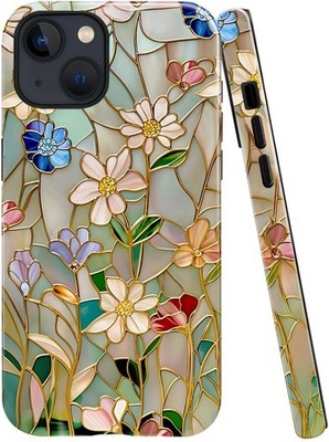 For iPhone 15 Plus Case Bright Hybrid 2-Layer Hard Shell Fall Prevention Bloom