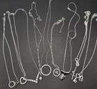 Lot Of Dainty Silver Tone Necklaces - Hearts Lock Cross Claddagh Rhinestone J58