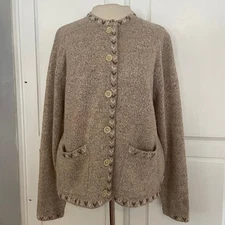 Vintage Woolrich Cardigan Sweater Button Front Tan Marled Knit Outerwear Women M