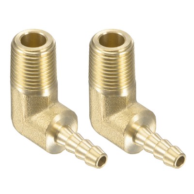 2pcs Brass Hose Barb Fitting Elbow 3/16'' x 1/8 NPT Male Thread Right Angle Pipe