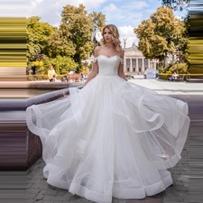 Off The Shoulder A-Line Women Wedding Dress Modern Lace Applique Bride Gown Ball