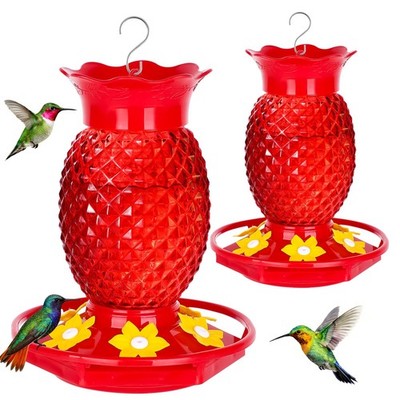 Glass Hummingbird Feeders for Outdoors Hanging 16oz 2 Pack Red Pineapple Bee ...