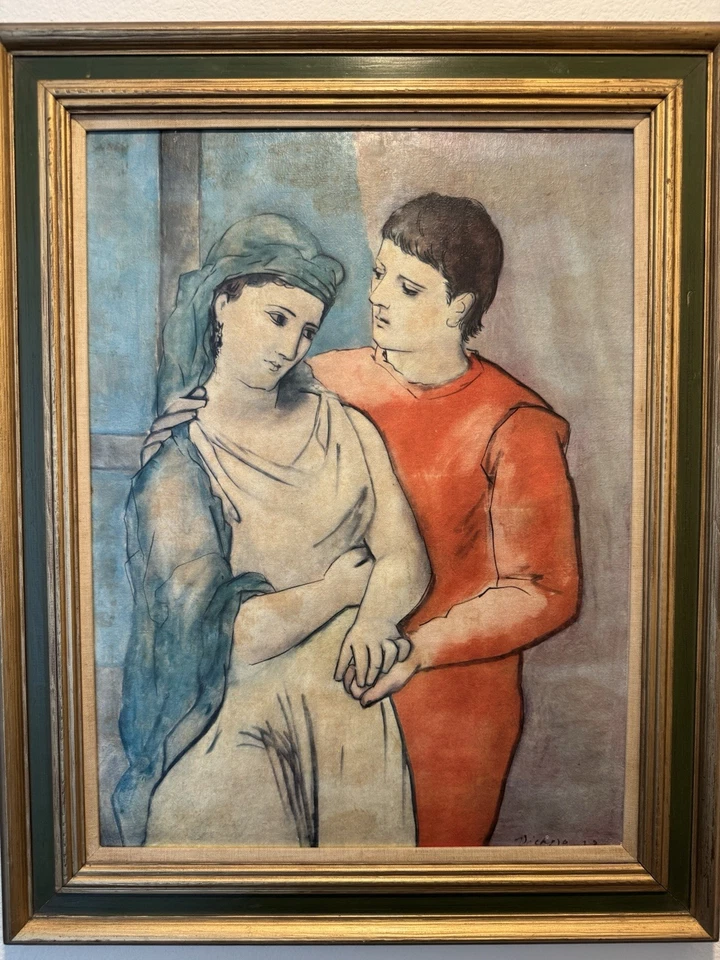 RARO Impresión Vintage Enmarcada Sobre Lienzo - Pablo Picasso - Los Amantes - Año 1923 Repr Foto 3 de 4