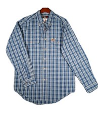 Wrangler Riggs Work Shirt Men s M Button-Down Long Sleeve Plaid Blue 2-Pockets