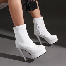 Women's Round Toe Platform High Heels Ankle Boots Clubwear Casual Ladies Shoes