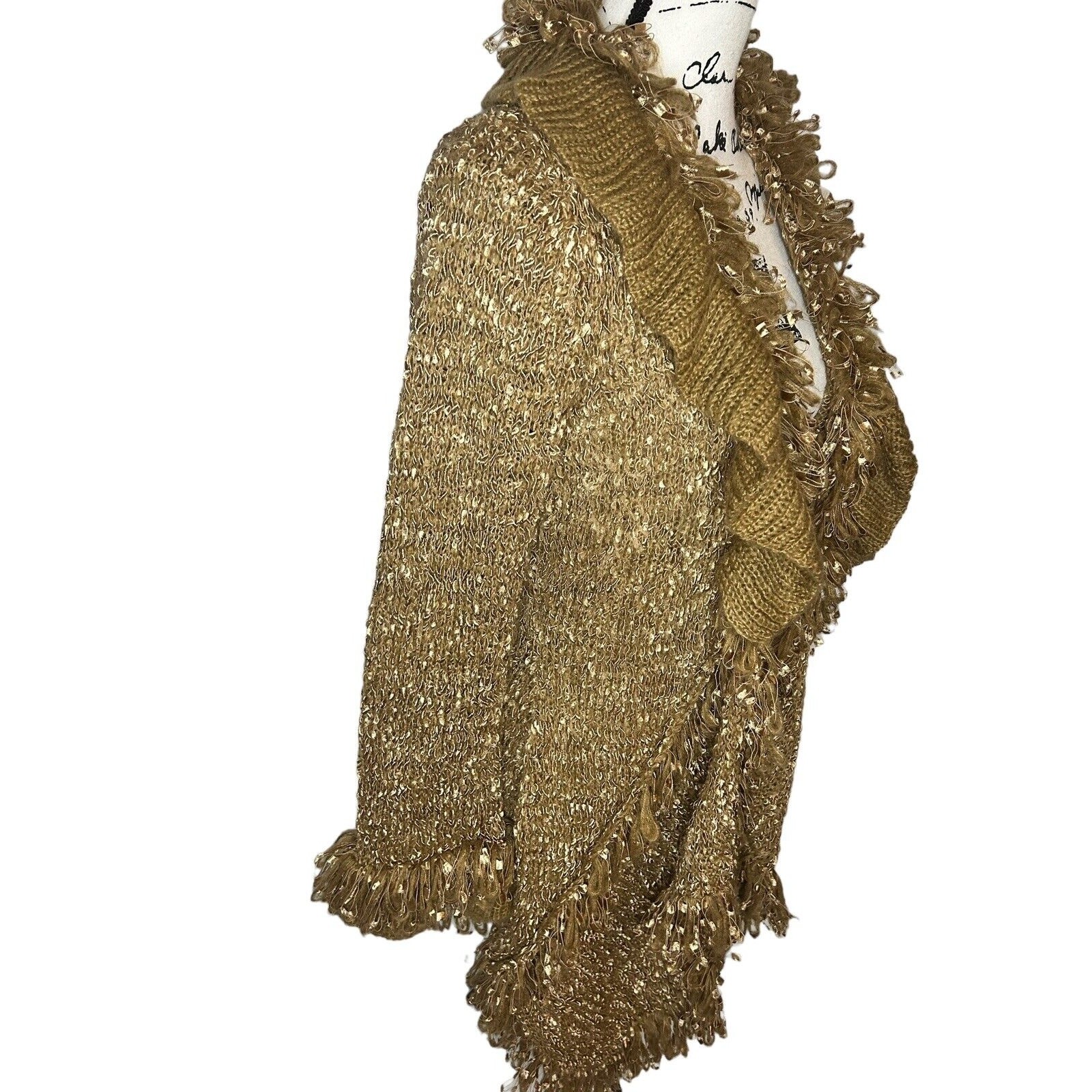 Urban Mango Women Gold Fluffy Sweater Cardigan Size M thumbnail 10