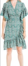 Max Studio women's flattering green ruffle wrap dress size: small