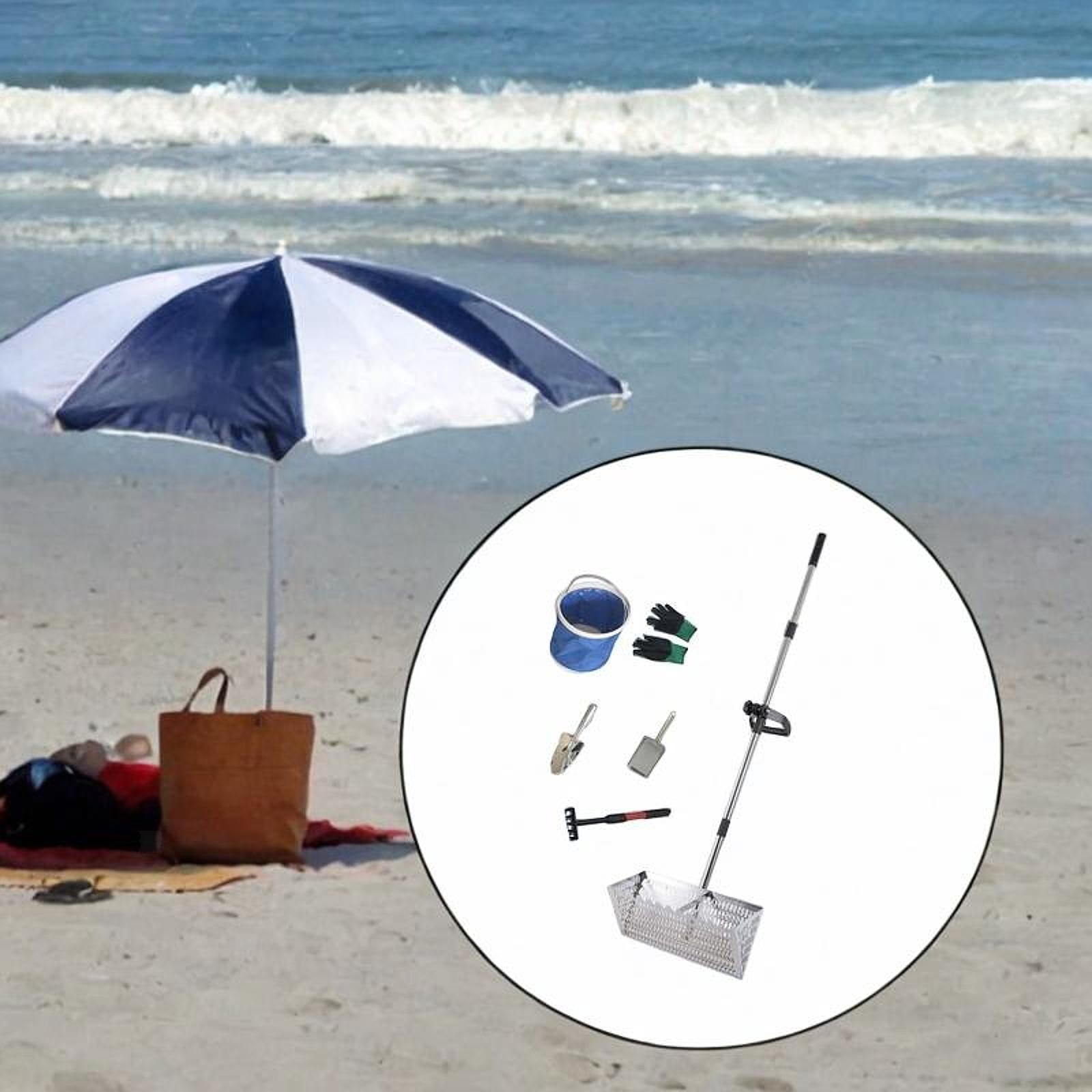 Sandrechen Premium Carbonstahl Teleskopgriff Großes Sieb Sandsieb