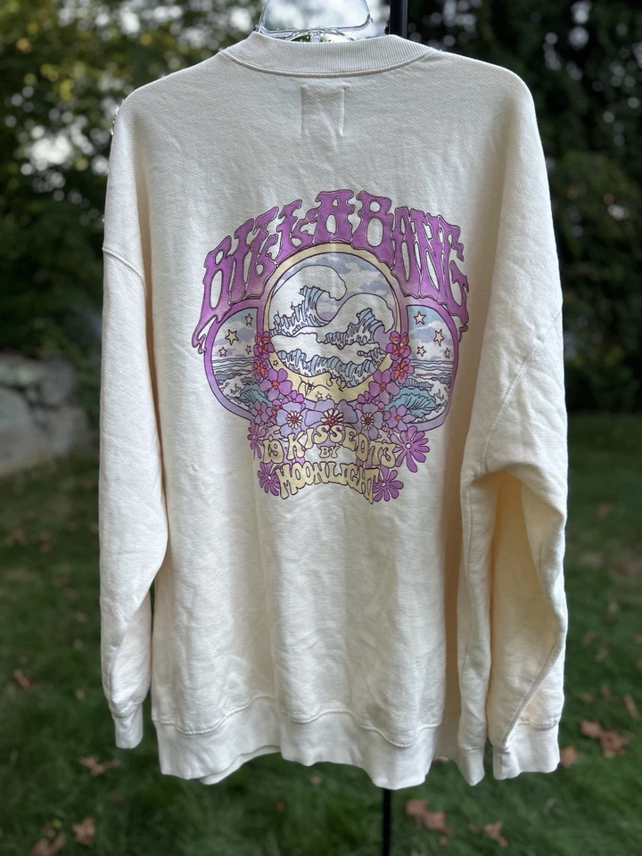 🌸 Pulôver Billabong XL creme retrô floral surf gola redonda - Imagem 2 de 4