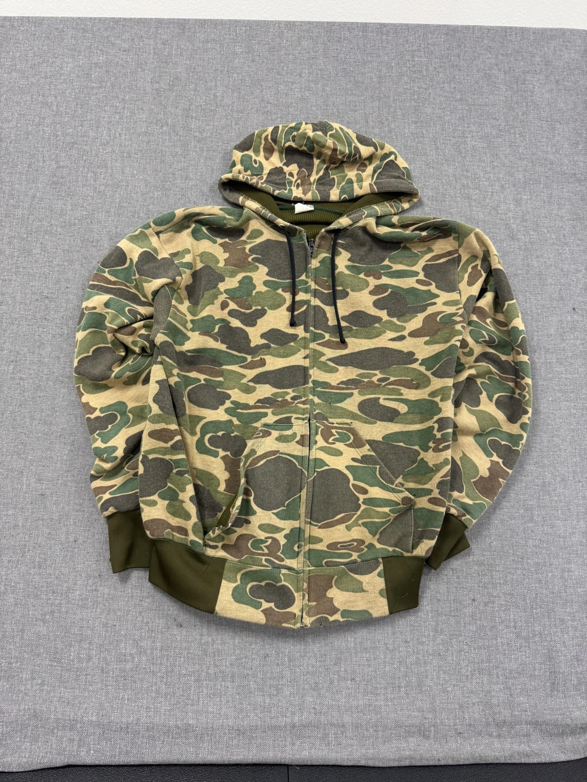 Vintage 80s Duck Camouflage Hoodie Mens Large Thermal Camo Full Zip Up USA Made