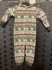 CARTER'S Child Of Mine UNISEX REINDEERS CHRISTMAS TREE FLEECE FOOTED PAJAMAS 24m