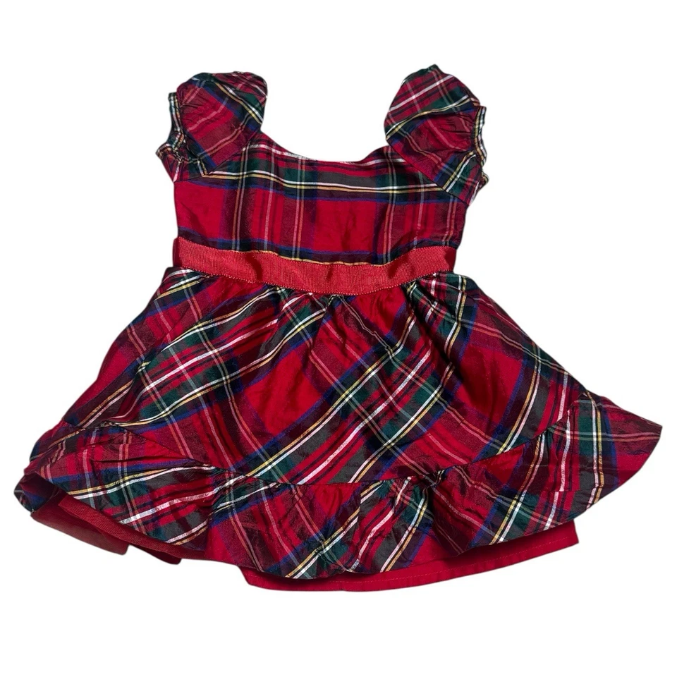 Janie & Jack Tartán Manga Abullonada Vestido de Seda Vacaciones Navidad Fotos Familiares 3-6 meses Foto 2 de 4