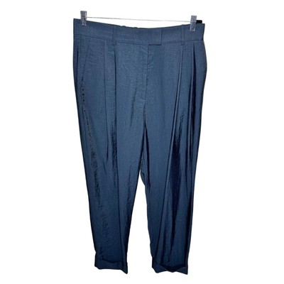 COS Womens High Rise Pleated Trousers Minimalist Chic Rolled Cuff Navy Blue 14