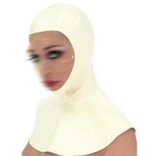 White Latex Hood Open Face Rubber Mask Back zipper Catsuit Cosplay Clubwear US