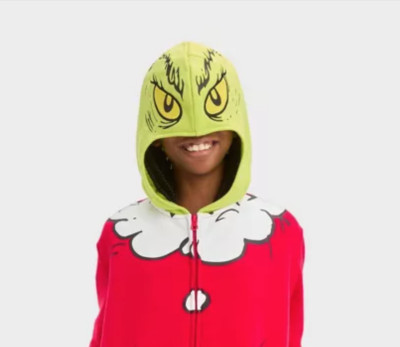 The Grinch Hoodie Jacket Sweatshirt Zipper Front Boy Girl Halloween Costume 4-16