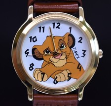 Vtg TIMEX DISNEY SIMBA Watch The Lion King 90's Gold Tone Leather NEW BATTERY