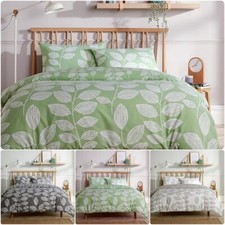 Leaves Printed Duvet Quilt Cover & Pillowcases Polycotton Reversible Bedding Set