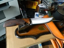 ANZA KNIFE 8 1/4" FIXED BLADE BOCOTE HANDLE CURVED TOOTH BLADE FILESTEEL LEA. SH