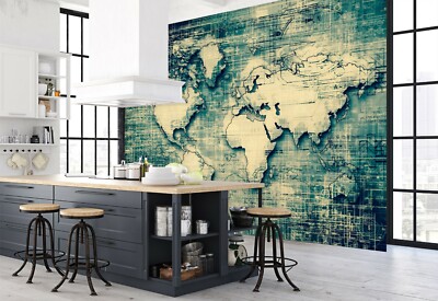 3D Retro Green A308 World Map Wallpaper Wall Mural Removable Self-adhesive Amy