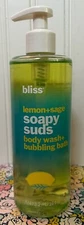 BLISS LEMON + SAGE BUBBLING BATH BODY WASH 16 OZ shower gel SOAPY SUDS