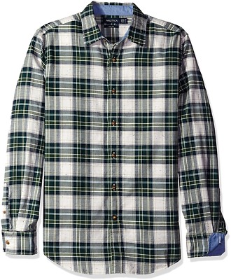 NAUTICA Mens XL SLIM FIT PLAID SHIRT Pacific Pine Green COTTON