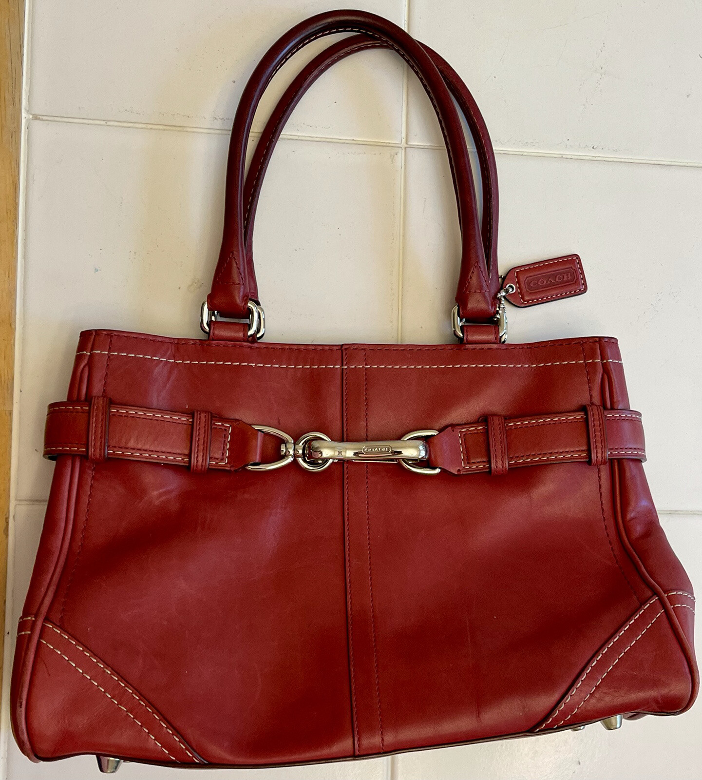 red leather coach