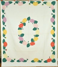 BEAUTIFUL Vintage 30's Lotus Water Lily Applique Antique Quilt Nice Border 