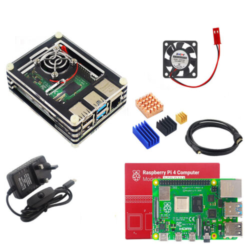 Custodia kit RAM Raspberry Pi 4 2 GB 4 GB 8 GB con ventola alimentatore Regno Unito dissipatore di calore HDMI - Foto 1 di 9