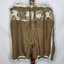 Speedo men's XL lined swim trunks olive white trim elastic waist ties 9" inseam