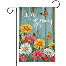 Hello Spring Garden Flag Spring Summer Daisy Garden Flags 12 x 18 Inch Burlap 