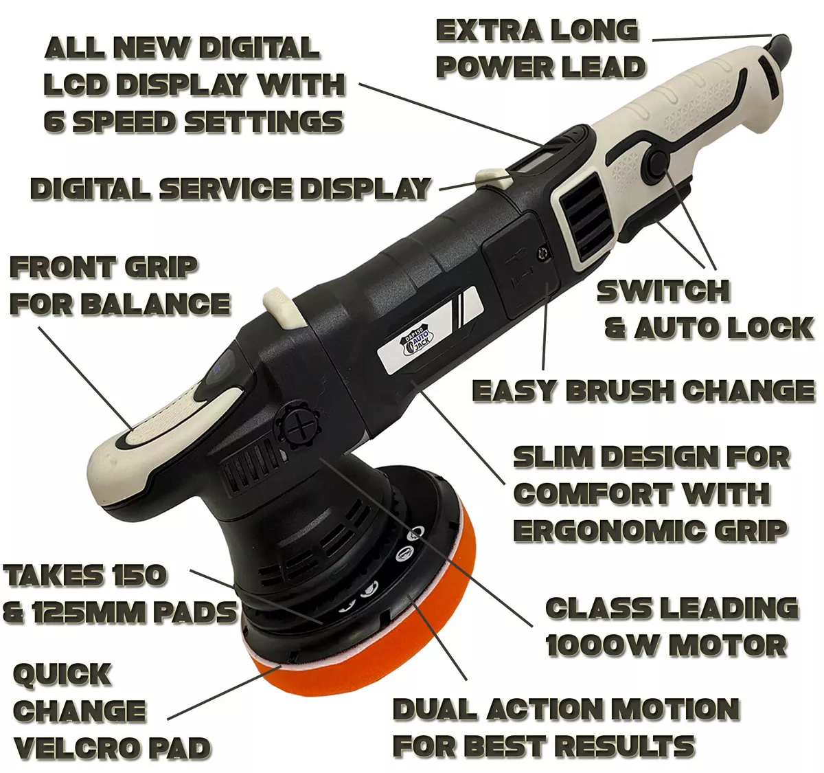 150mm DA Car Polisher Digital LCD Display Dual Action Buffer Waxing Autojack