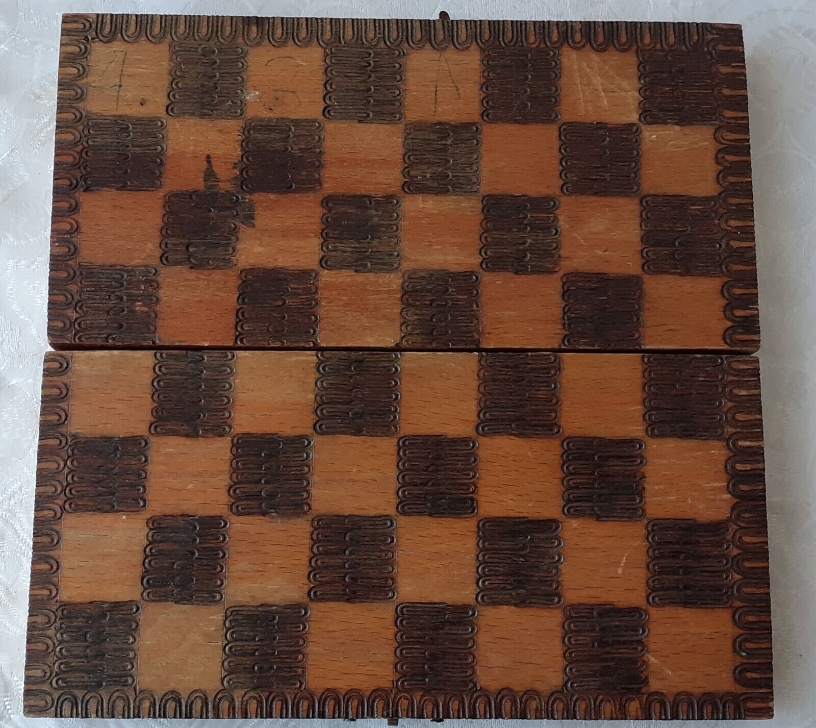 Games Box with Checkers / Draughts Circa 1830: Opens to a Chess Board