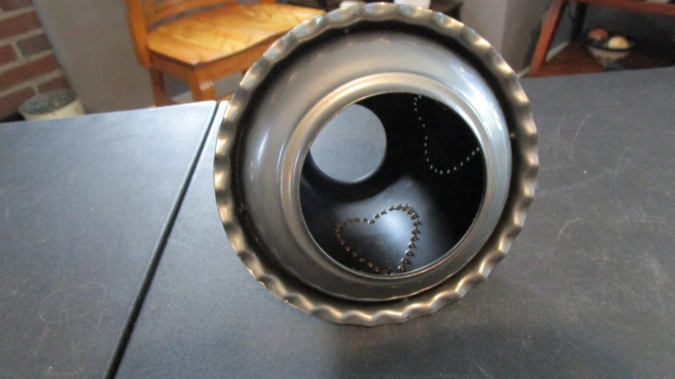 GRAY TIN PUNCHED METAL CANDLE JAR SHADE HEARTS - Image 3 of 4