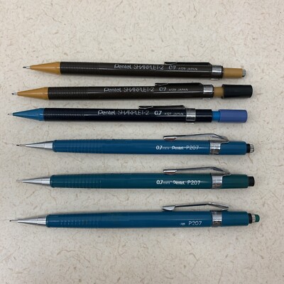 Vintage Pentel Lot of 6 Mechanical Pencils P207 .7mm & Sharplets-2 .7/.9mm Japan