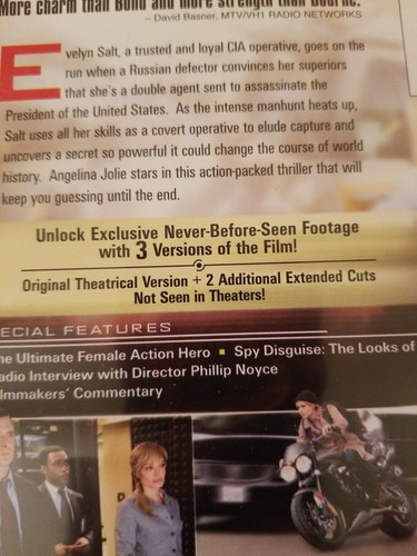 Salt (DVD, 2010, Unrated Deluxe Edition) Widescreen, Angelina Jolie - Picture 3 of 4