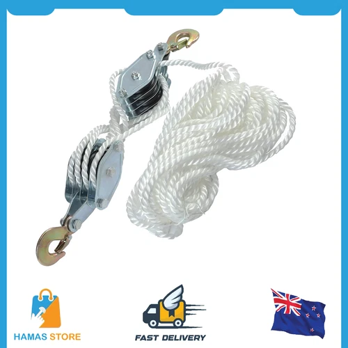 Wheel Block and Tackle System 4000LB Breaking Strength 65 Feet 3/8" Rope Hoist P - Picture 1 of 8