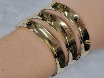 Gold Plated Sterling Silver Open Slit Swoop Cuff ~ 7-1/2'' ~ 40.6g ~ 10-E744