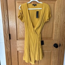 NWT Lulus Dress Womens Size Medium Mustard Yellow Wrap Harbor Point Gorgeous